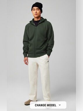 Fabletics Men's Deep Olive Green Full-Zip Hoodie Sweater